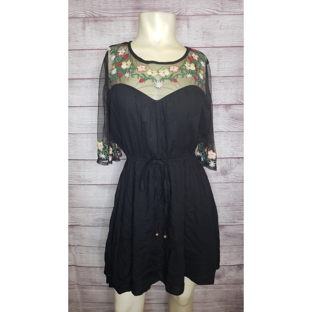 Black mesh floral dress